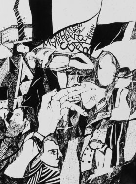 Der Sturz der Vendome-Säule, Federzeichnung, 1971